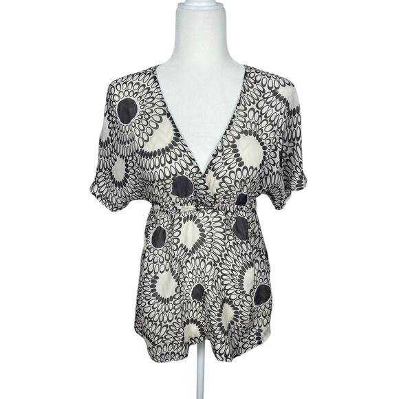 Trina Turk Tops - Trina Turk Silk Babydoll Sheer Mesh Top Cream Brown Neutral Small Y2K Coquette
